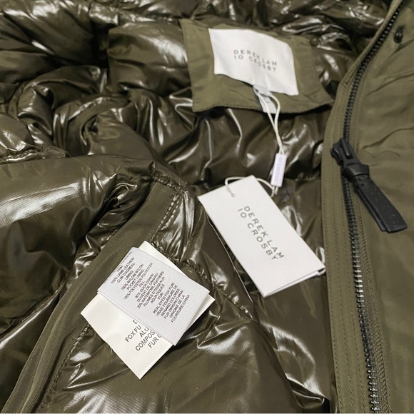 10 Crosby Derek Lam Green Loden Puffer Hood Faux Fur Parka - Picture 9 of 10